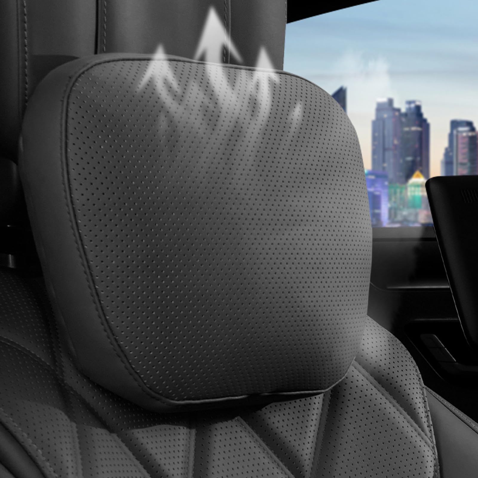 Car Headrest Pillow Nappa Leather Cover Car Neck Pillows Support Head Driving Seat Headrest for Most Cars SUV Home Office Traveling with Refill Cotton Black 1PC