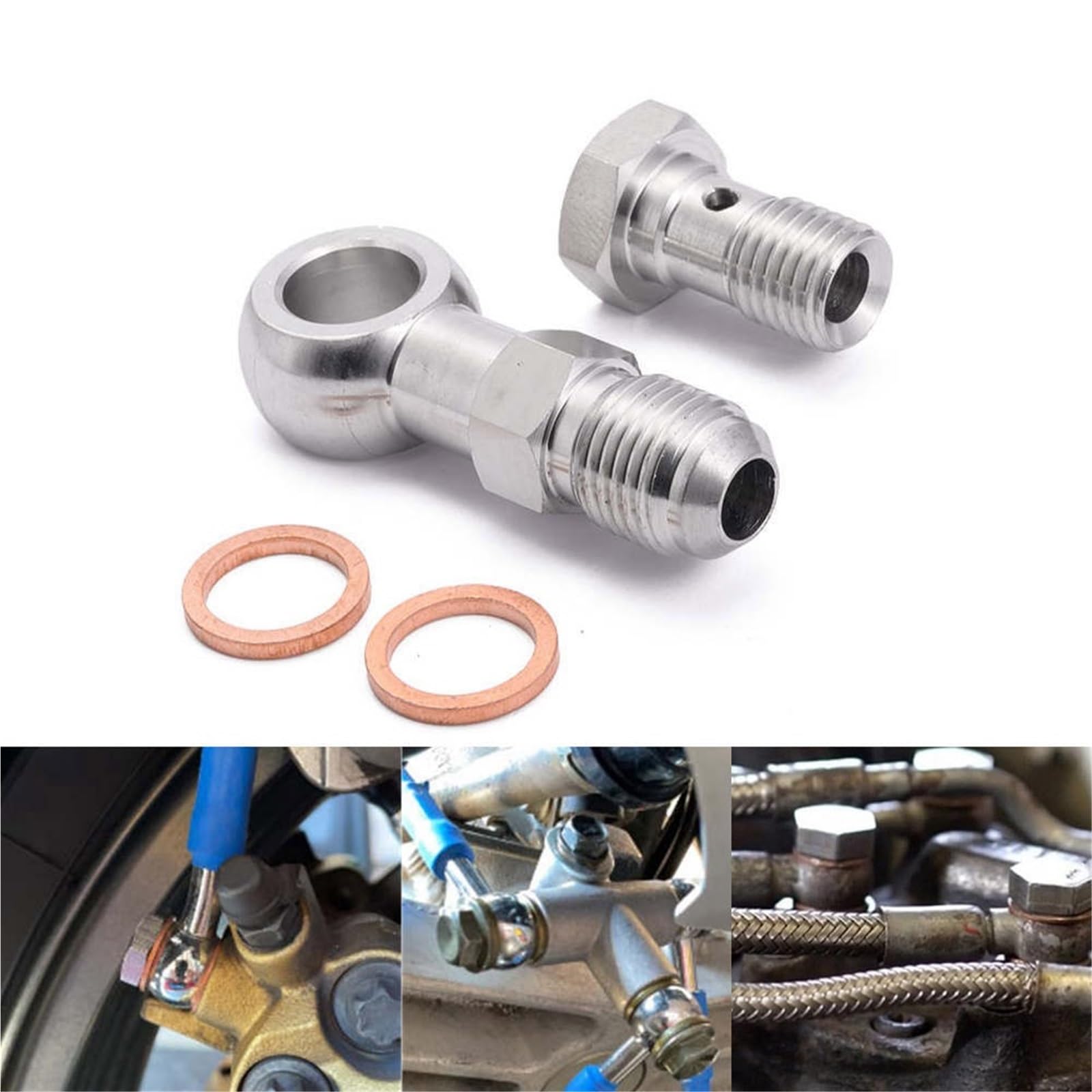 Verschraubungen Raccord de conduite frein universel en acier inoxydable M10 / M11x1,0 M12 M14x1,5 vers AN4 ou AN6-6, boulon banjo cannelé EPCGQ240(M10x1.0 mm To AN4)