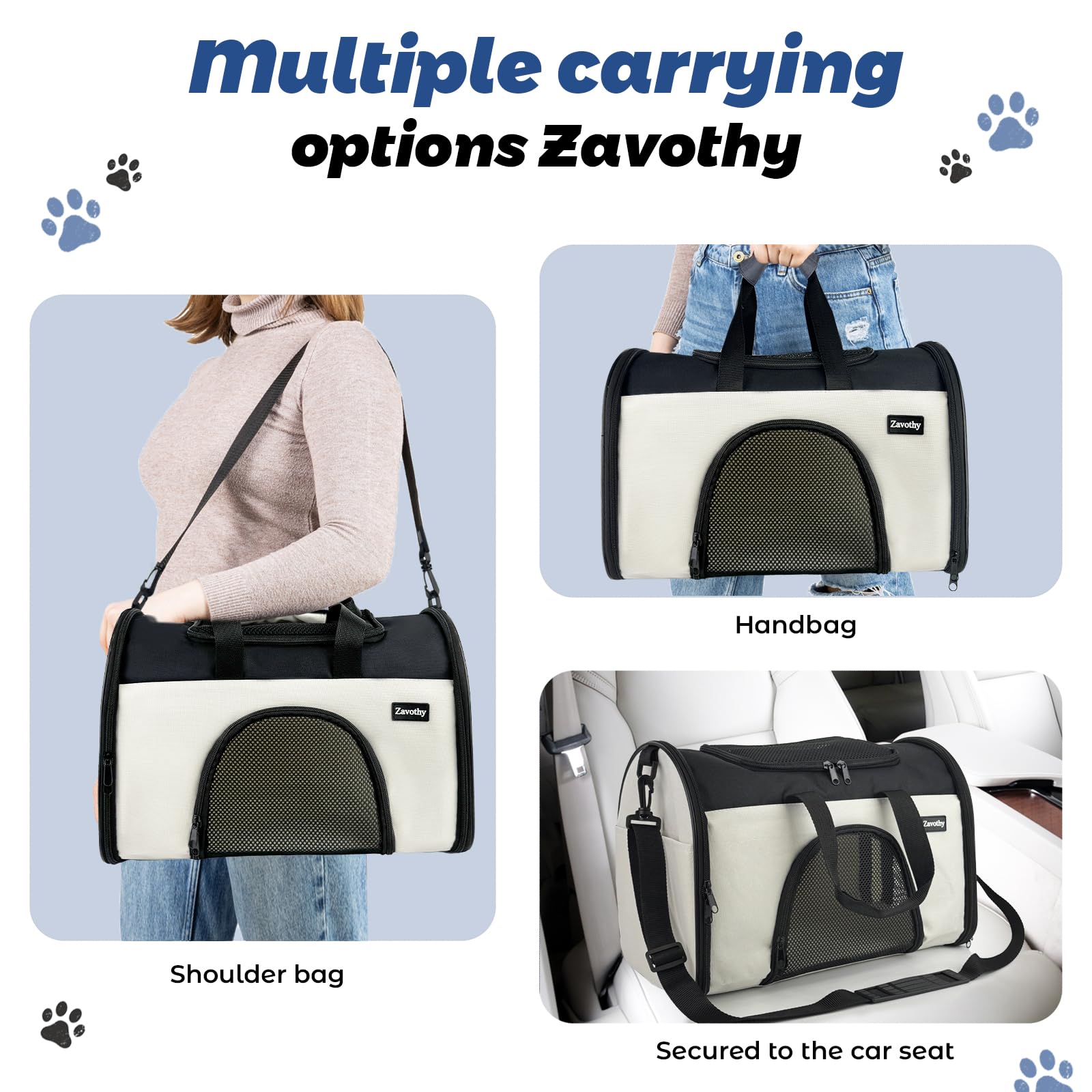 Zavothy TSA Airline Approved Soft-Sided Pet Carrier for Small to Medium Cats and Puppies, Up to 15 Lbs – Collapsible Travel Carrier for Dogs & Cats, White - image 6