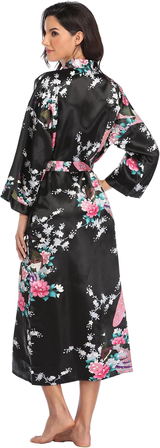 Womens Satin Kimono Robes Long Bridal Dressing Gown Lightweight Wedding Party Robes Sleepwear Summer Loungewear