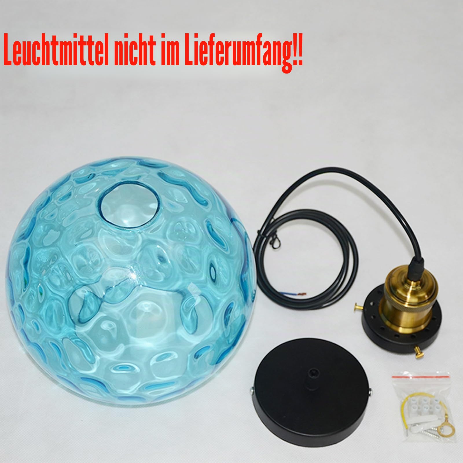 Klein Pendelleuchte mit 15cm Buntem Wirbelndem Glaskugel-Lampenschirm, Industrielle Vintage E27 Hängelampe für Küche, Esszimmer, Schlafzimmer und Wohnzimmer (Blau)