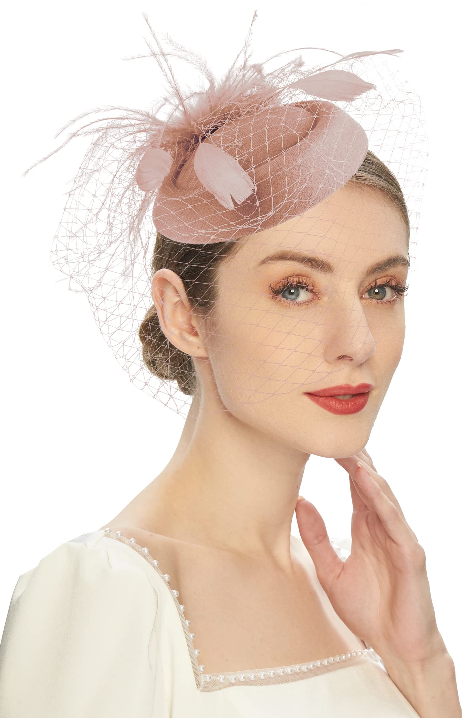Fascinators Hats 20s 50s Hat Pillbox Hat Cocktail Tea Party Headwear with Veil for Girls and Women