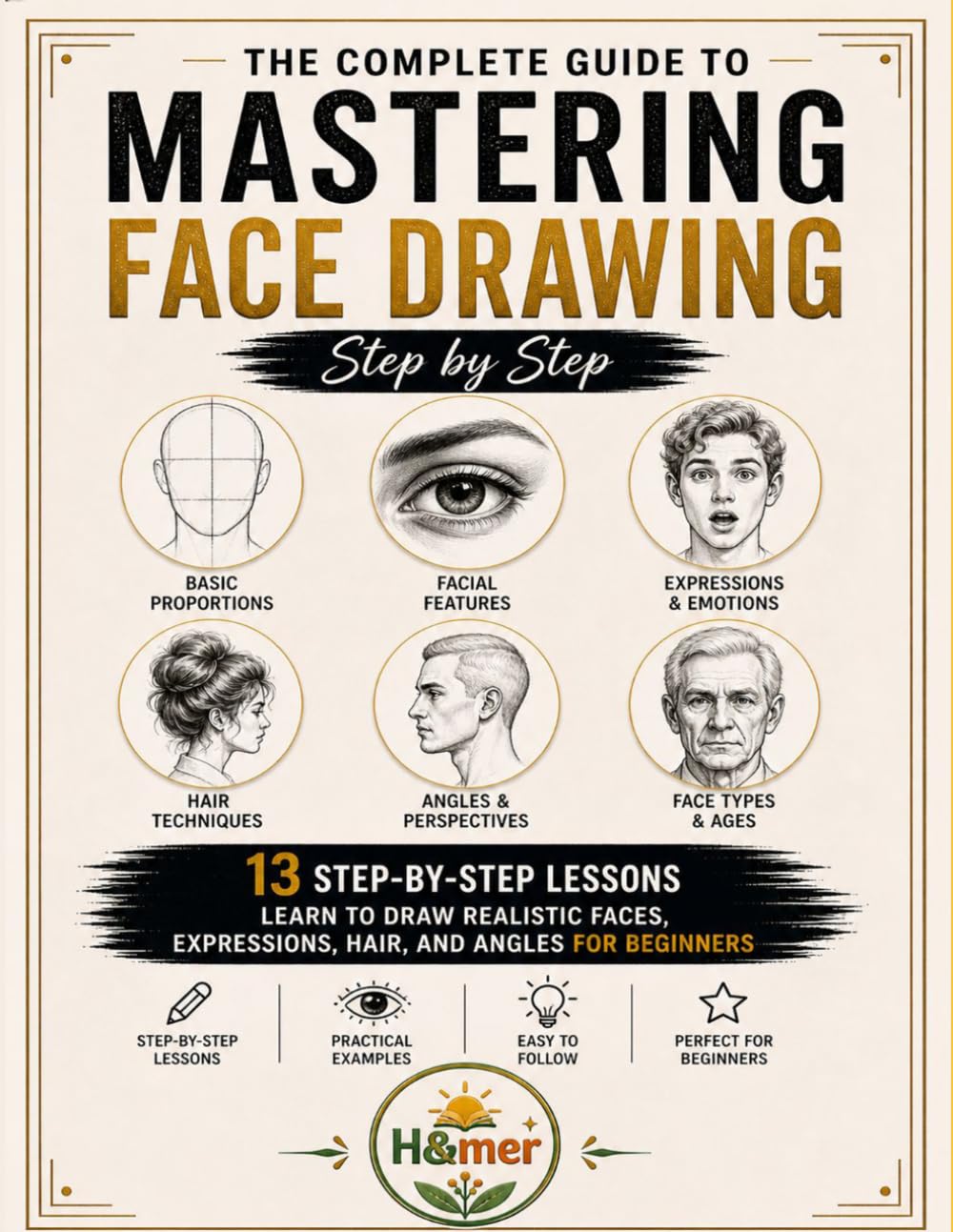 How to Draw Faces for Begin: 13 Step-by-Step Lessons to Learn Proportions, Facial Features, Hair, and Angles for Beginners.