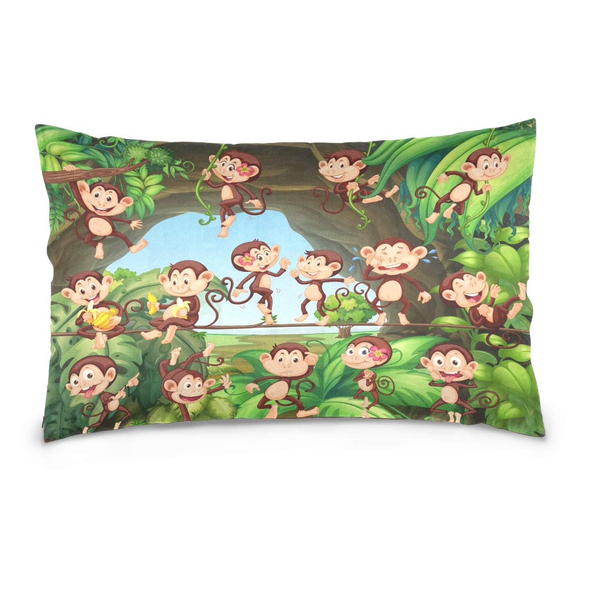 Linomo Multi Throw Pillow Cover 16X24 Inch, Cute Animal Monkey Decorative Pillow Cases Cushion Cover For Couch Sofa Bed Home