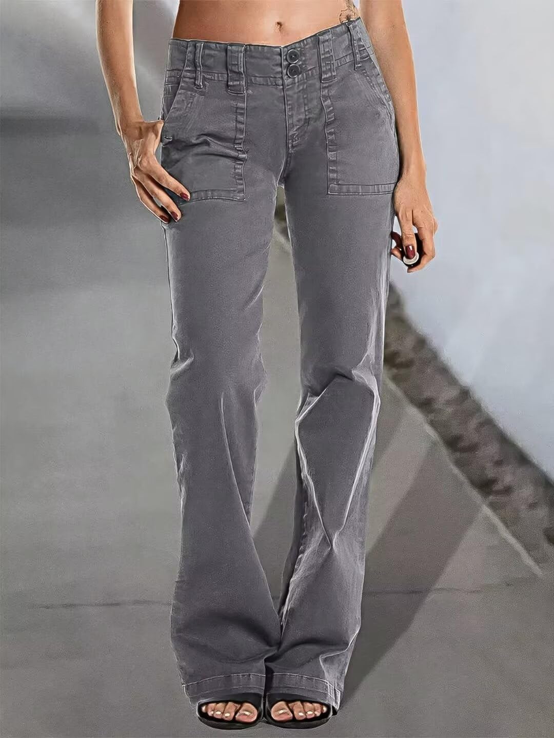 Flamingals Women's Wide Leg Cargo Pants Mid Waist Straight Leg Business Casual Work Dress Pants - Image 2