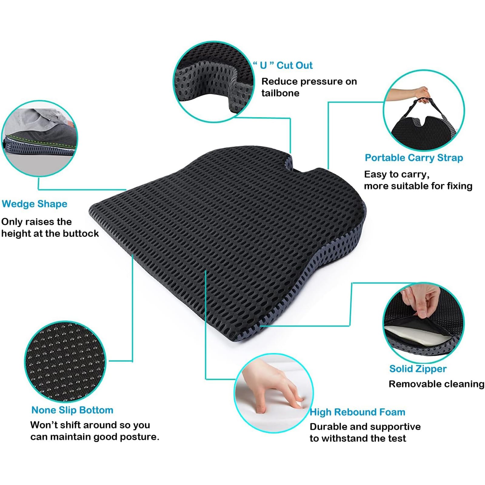 Cojín De Asiento De Cuña para Coche, Asiento De Conductor, Silla De Oficina, Sillas De Ruedas, Soporte para Coxis, Cojín De Espuma Viscoelástica para Alivio De La Ciática,Gris