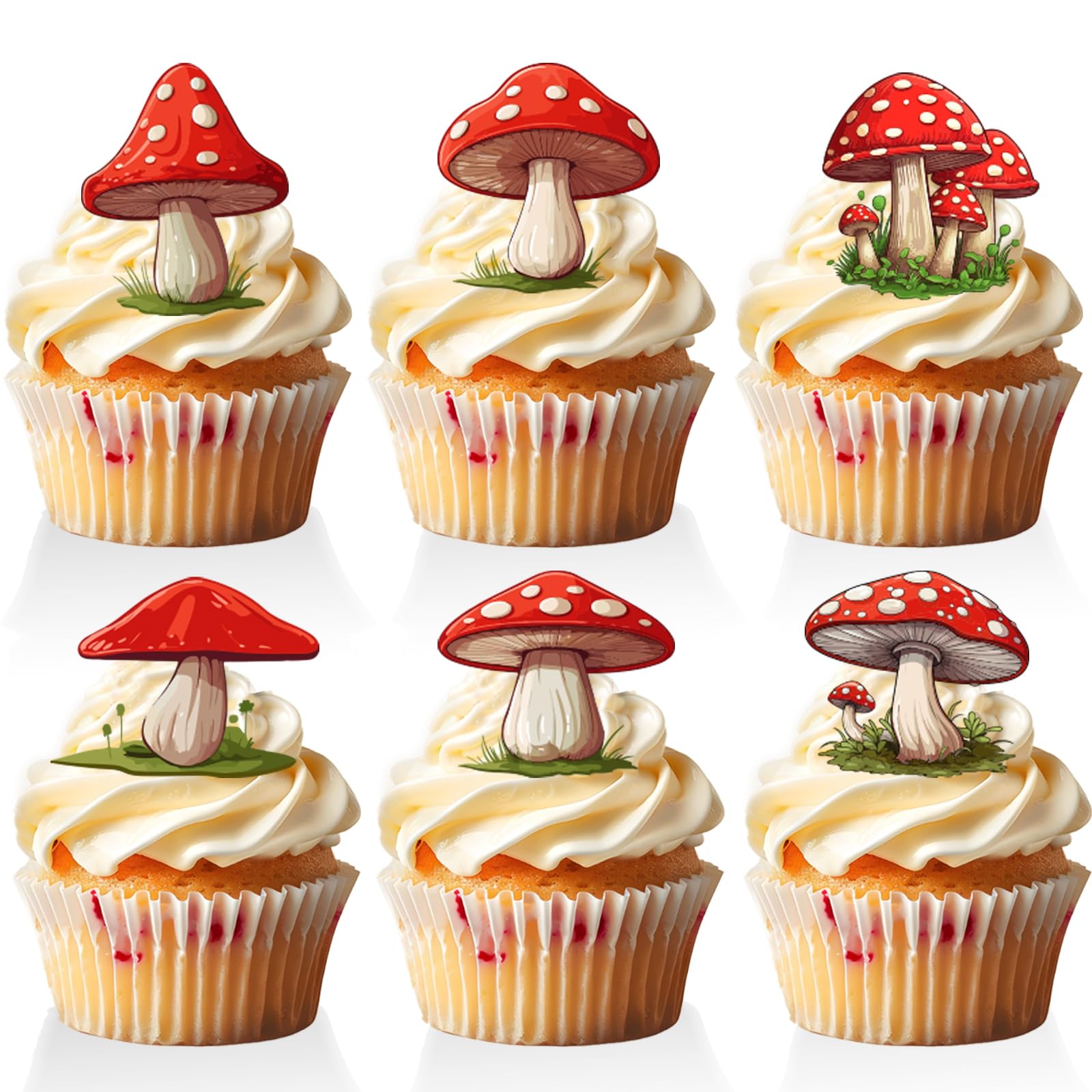 18 PCS Red Mushroom Cupcake Toppers for Boys Girls Baby Shower Frog Fairy Tale Garden Forest Cake Decor Mushroom Birthday Themed Party Decorations Supplies