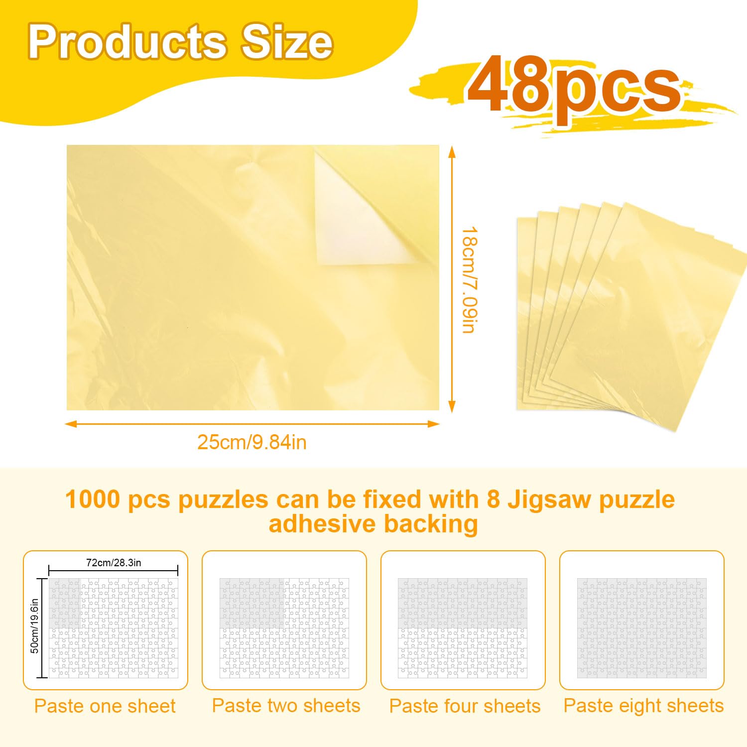 48 Hojas Puzzle Transparente Papel Adhesivo Doble Cara Lámina Autoadhesiva Rompecabezas Asegurar y Proteger Puzzles Fotos y Postales(25 × 18 cm)