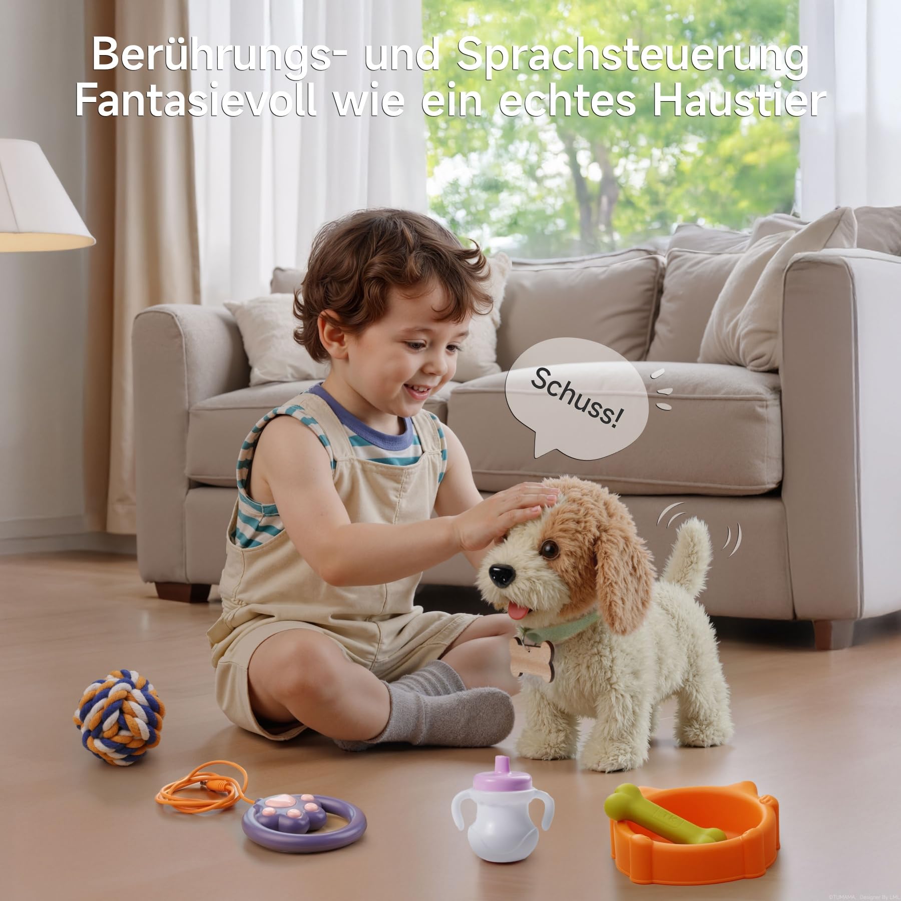 OR OR TU Spielzeug Hund der Läuft und Bellt, Realistisches Interaktives Hund Spielzeug Kinder Plüschwelpe Elektronische Haustiere mit Ferngesteuerter für Kinder Mädchen Junge Geschenk