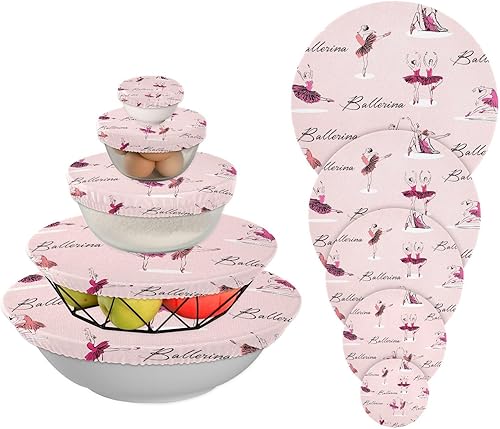 Ballerina - 5 fundas elásticas reutilizables para almacenamiento de alimentos, tapas de tela elástica con 5 tamaños diferentes, resistentes al