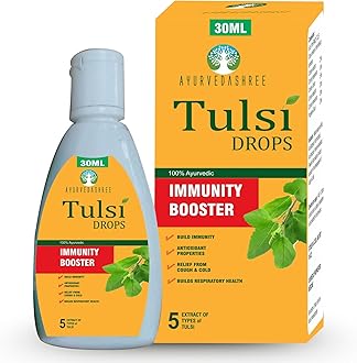 AYURVEDASHREE Tulsi Drops Natural Immunity Booster 30 ML Pack - Certified 5 Different Rare Tulsi, Holy Basil Drops 30 ML