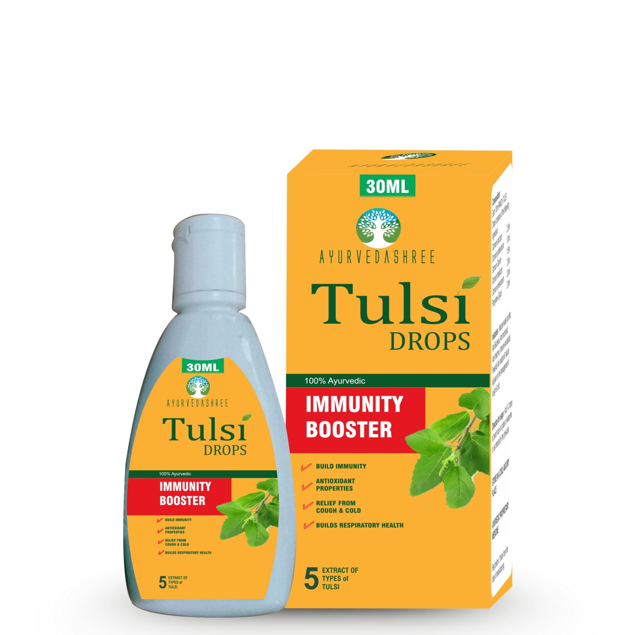 Tulsi Drops Natural Immunity Booster 30 ML Pack - Certified 5 Different Rare Tulsi, Holy Basil Drops 30 ML