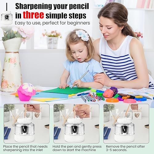 Miniatura 5 de Sacapuntas eléctrico, sacapuntas automáticos recargables para niños, recargable, portátil, sacapuntas de colores pequeños (0.23-0.315 pulgadas) para