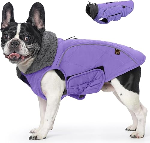 Miniatura 15 de EMUST Abrigos de invierno para perro, ropa de forro polar para mascotas para clima frío, estilo británico, chaqueta cálida a prueba de viento