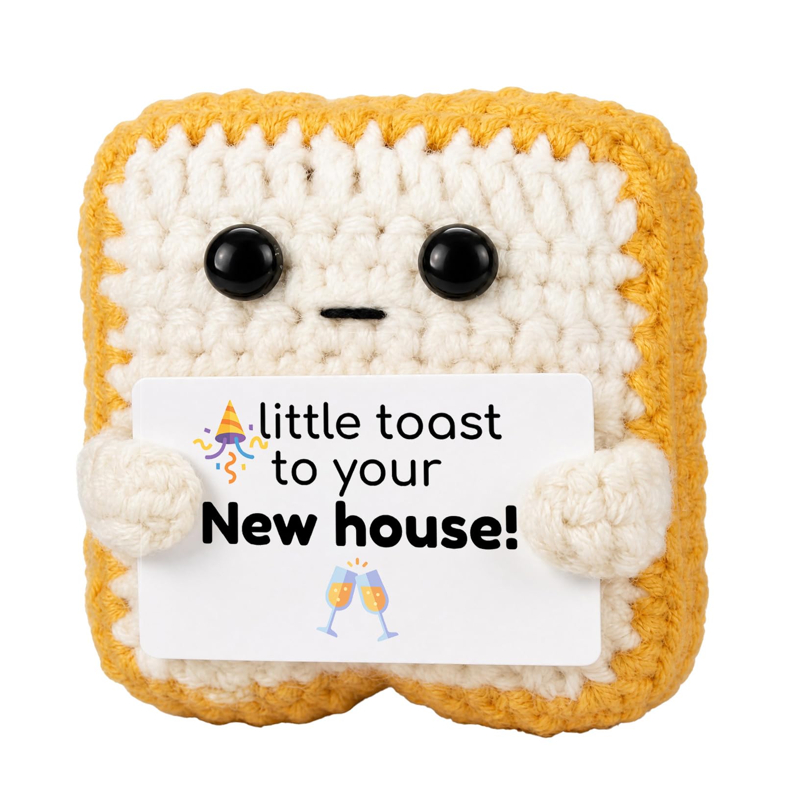 BOBPPOP Crochet Toast Plush, Housewarming Gift​ for New Home, Cute Home Decor​ for Warming Party Women Men (Yellow and White)