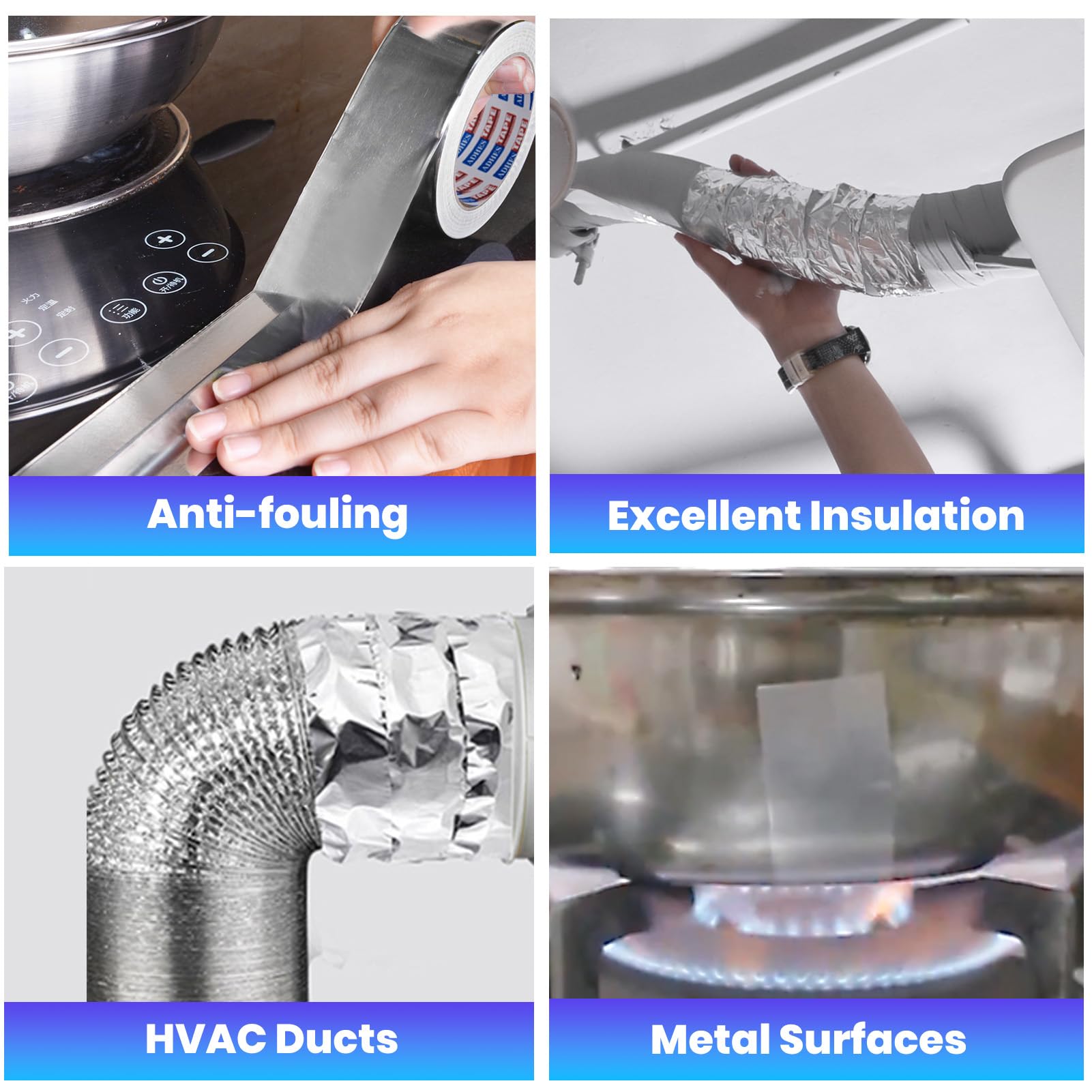 ADHES Cinta de aluminio cinta de alta temperatura cinta reparación de aluminio para conductos, Resiste de 80°C a 100°C, aire acondicionado, calentadores y estufas 50mm x 64m
