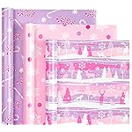 WRAPAHOLIC Christmas Wrapping Paper Roll - Mini Roll - 3 Rolls - 17 Inch X 120 Inch Per Roll - Pastel Pink and Purple Reindeer, Candy Cane with JOY, Snowflake Holiday Collection