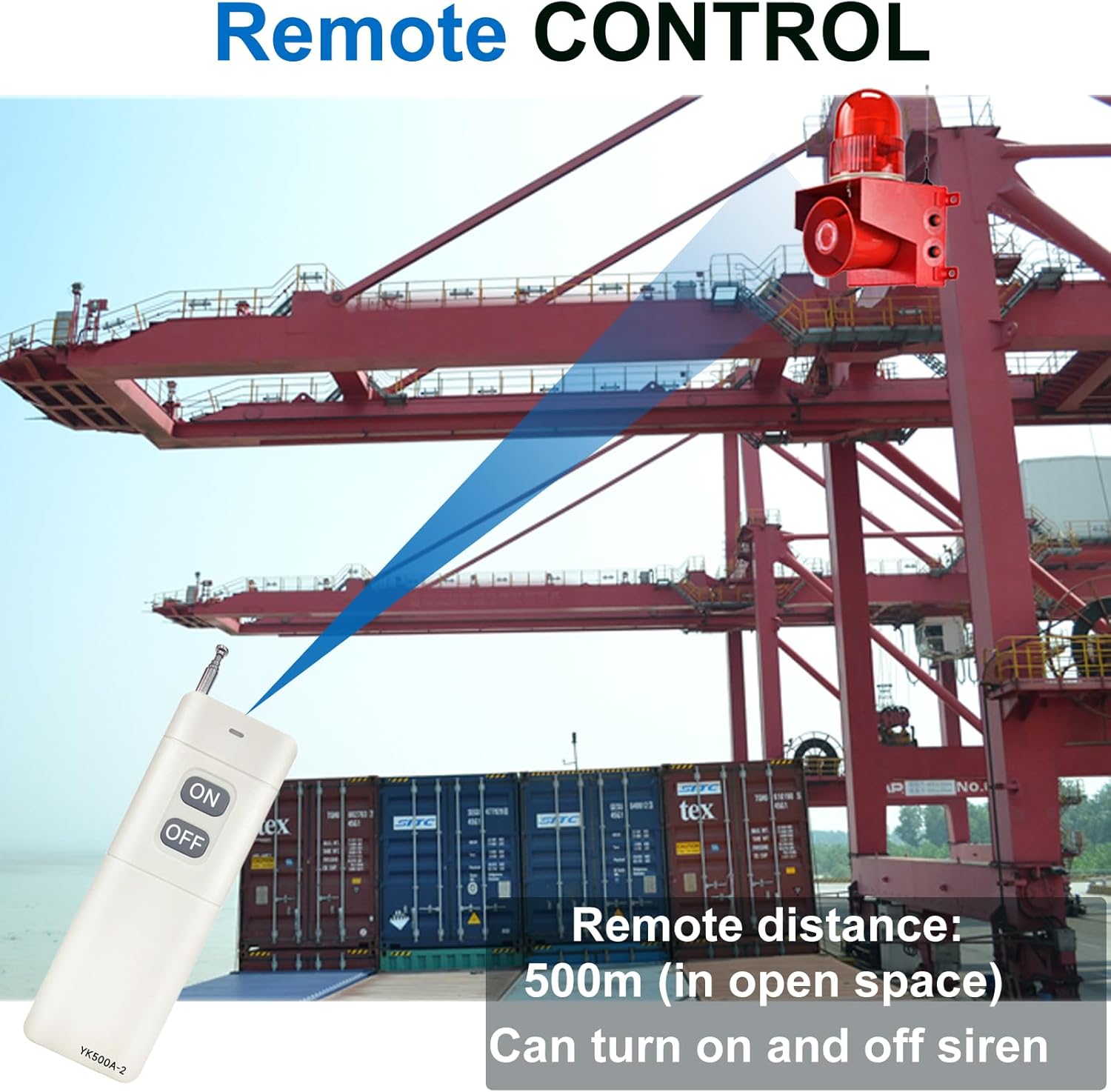 Industrial 0.3mile Wireless Remote Control Siren Alarm Outdoor 120dB Loud Horn Emergency Safety Alarm with 4 Remote Controller, Adjust Volume and Tone, Strobe Light DC24V