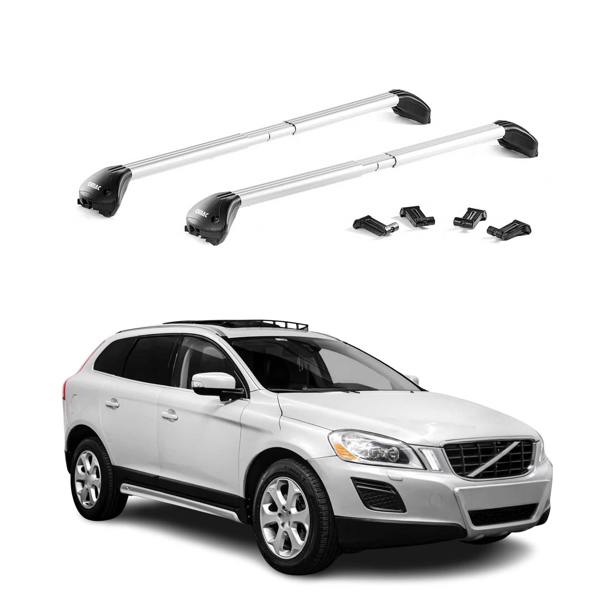 OMAC Dachträger Grundträger – kompatibel mit Volvo XC60 2008-2025 und BMW X2 F39, Aluminium, Silber, 2-tlg, ABE