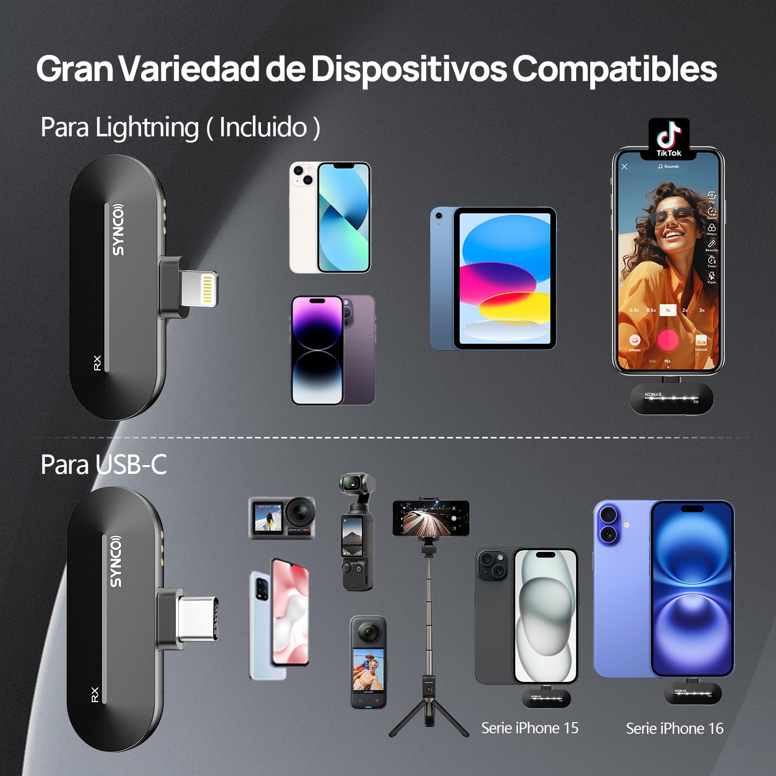 SYNCO Micrófono Inalámbrico Solapa para iPhone, P1SL Micrófono Lavalier inalámbrico para iPad con Estuche de Carga【Certificación MFi】, Micrófono-Solapa-Inalámbrico-Wireless-iPhone
