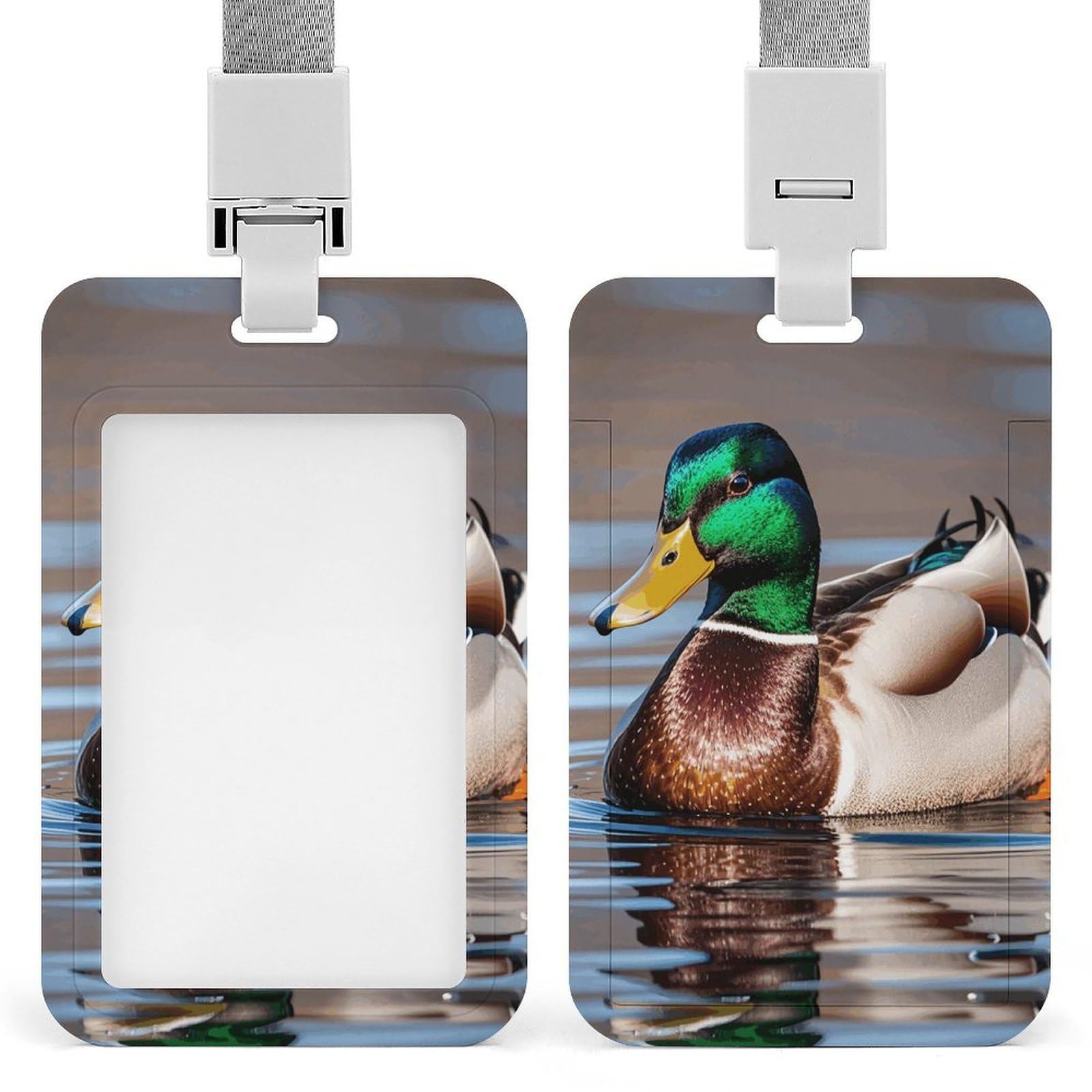 ID Card Holders for Lanyard,Mallard Duck Printed Badge Holder with Clear Window,Plastic Vertical Bus Pass Holders for Work Teacher Nurse Employees Proximity Key Cards Women Men