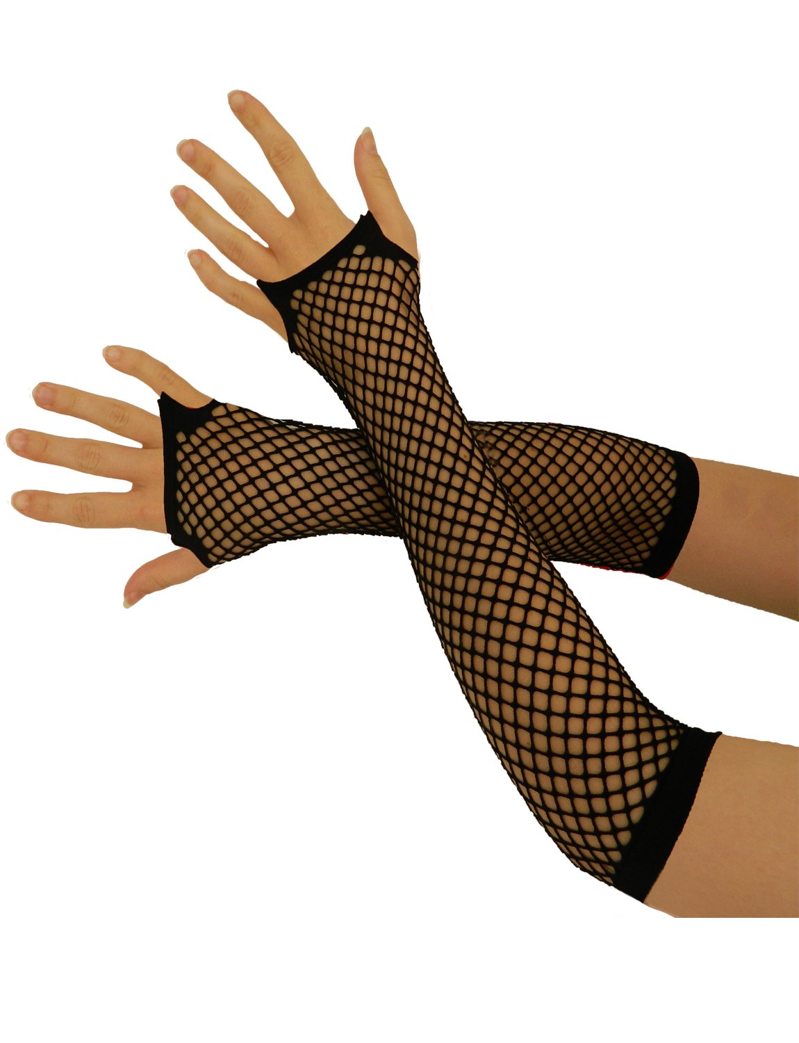 Yummy Bee - Fingerless Gloves Women - Fishnet Gloves - Black Red Rainbow - Long Gloves - Short Gloves (Black, Long)