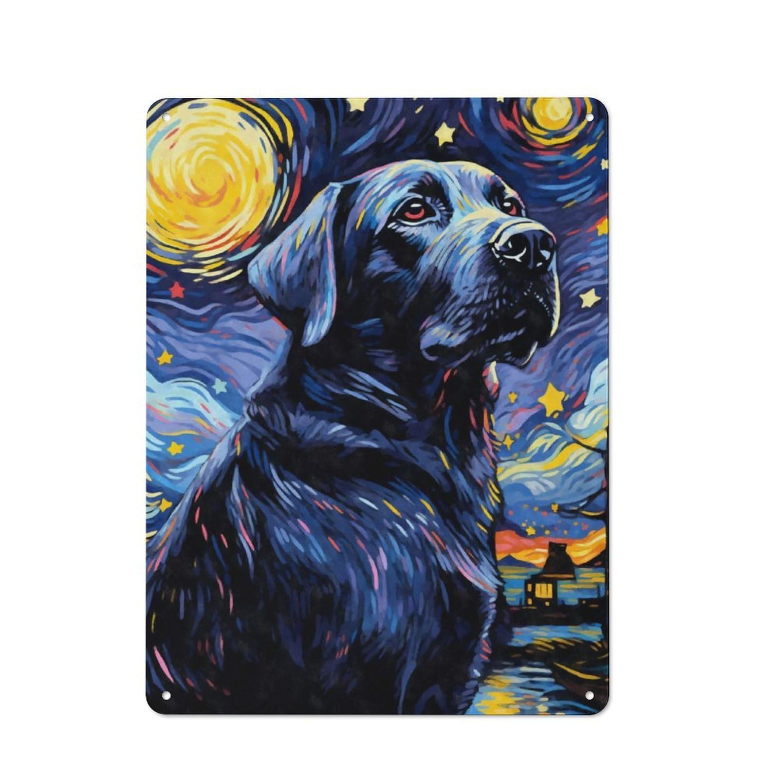 Junmoney Labrador Starry Night Metal Wall Sign 40X30cm Featuring For Workshop Wall, For Makers And Diy Enthusiasts