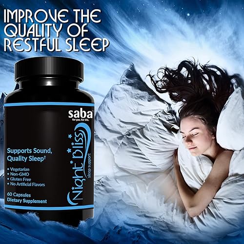 Miniatura 7 de Saba Night Bliss - Ayuda natural para dormir | Sin hábito | Suplemento para dormir más tiempo y alivio del estrés con magnesio, melatonina, GABA,