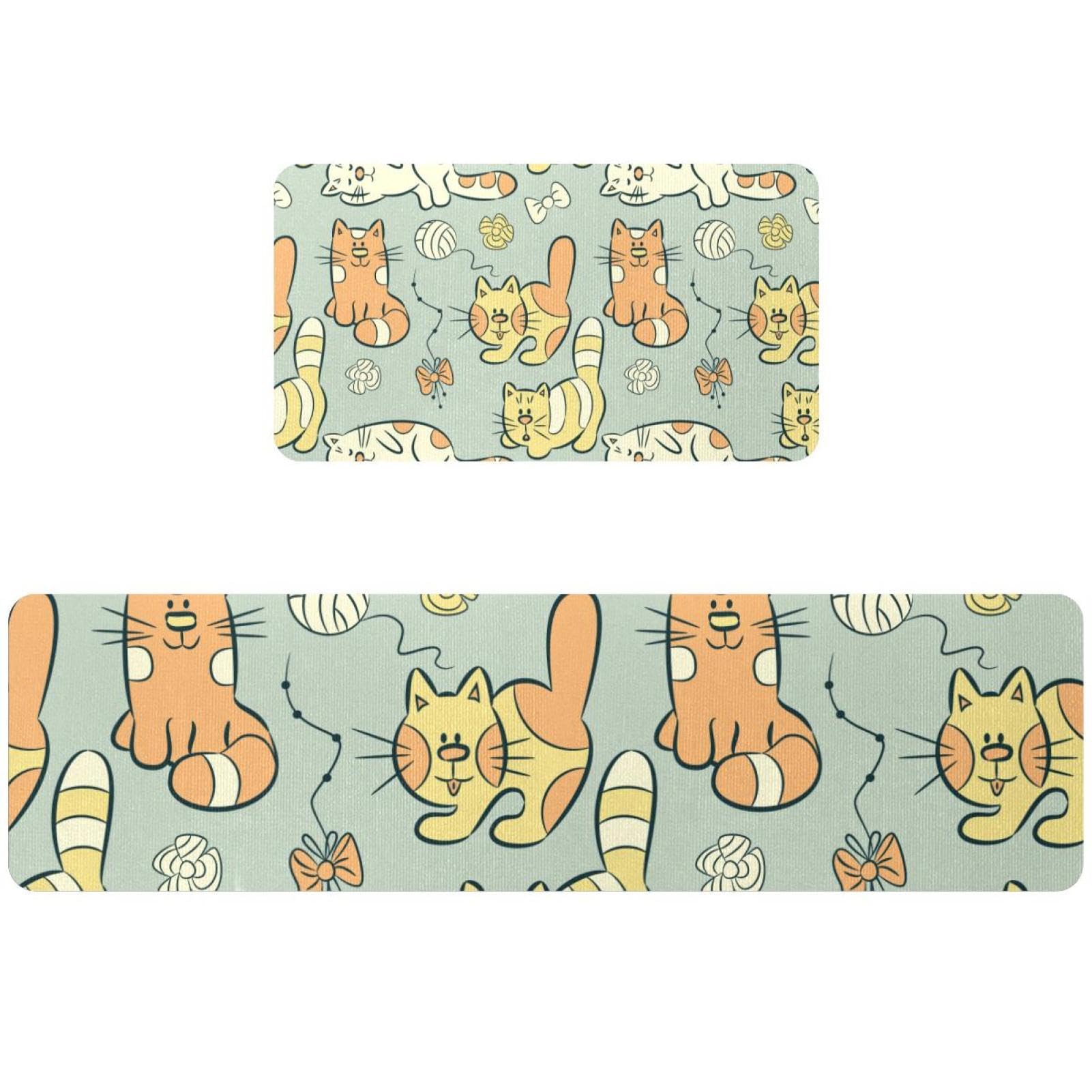 Tapis de cuisine lavables et absorbants à rayures chats