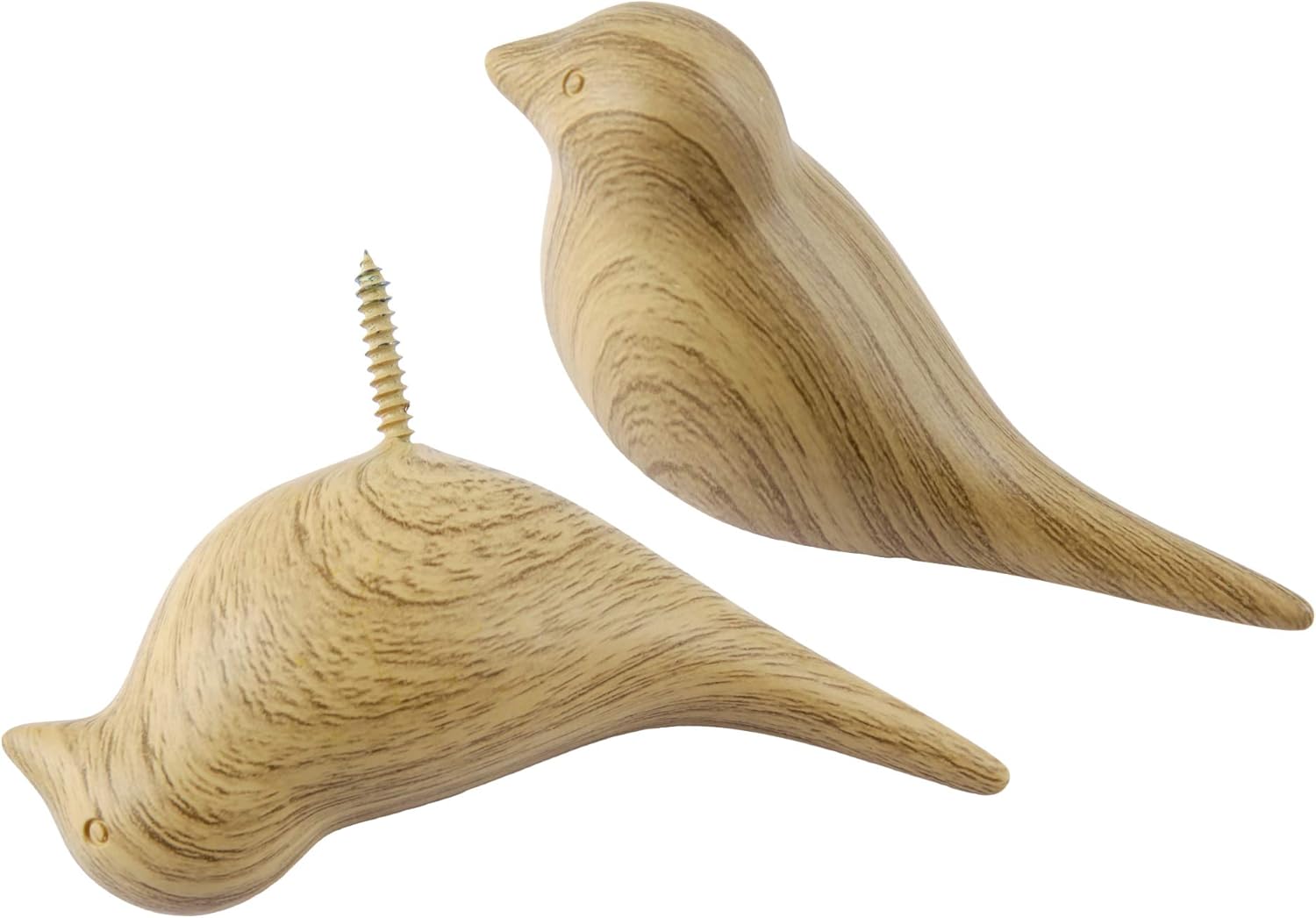 DesignSter Wood Grain Bird Coat Hooks - Premium Resin Creative Wall Mounted Birds Decorative Art Decor Hat Towel Bag Hanger Gift for Home,Living Room, Bedroom, Shop, Set of 5