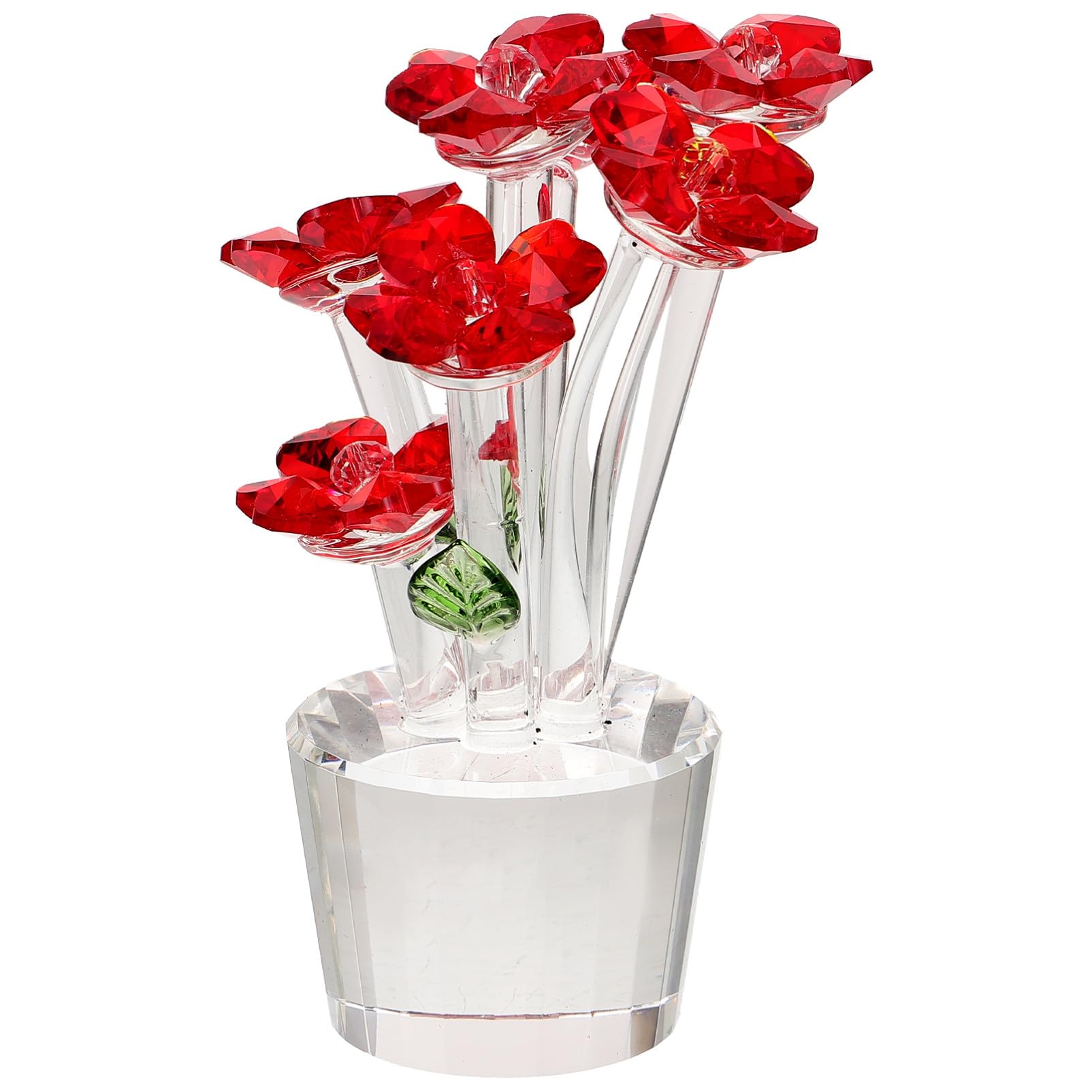 Flor de cristal rojo Cabilock con base plana adorno creativo de mesa