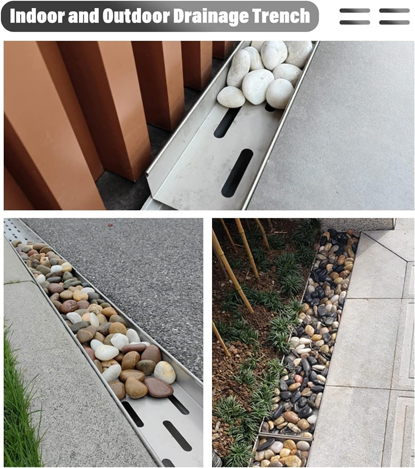 Kit di Copertura per Canale di drenaggio per Patio da Giardino 100x22x15 cm. Include grondaie per fanghi e Sistema di drenaggio a Canale. Ideale per Il drenaggio delle acque piovane e per su