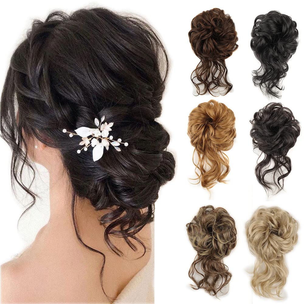 Messy Bun Hair Piece, Messy Hair Bun Scrunchies for Women Tousled Updo Bun Synthetic Wavy Curly Chignon Ponytail Hairpiece for Daily Wear
