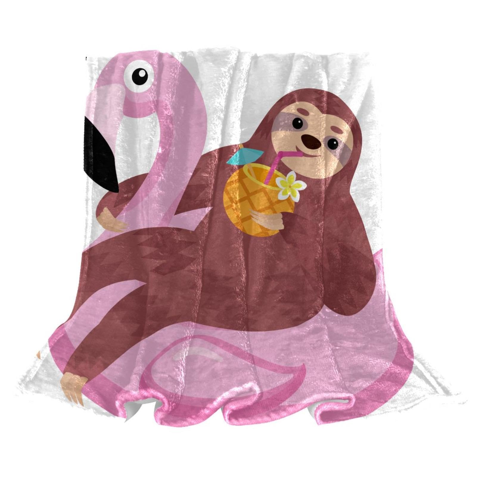 Couverture polaire flamant paresseux en microfibre douce et chaude de 150x130 cm pour canapé