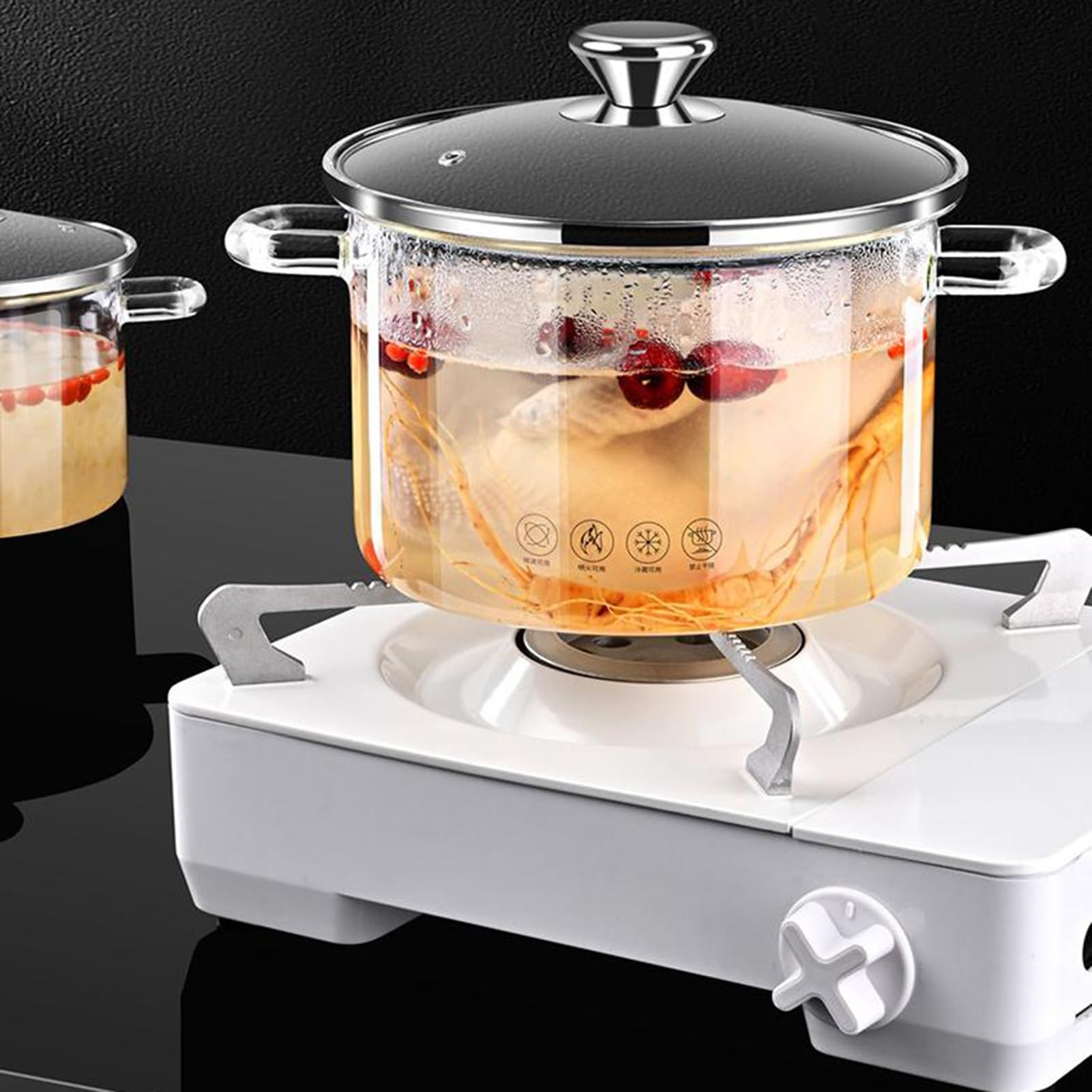 Glastopf for Kochen, hitzebeständiger Suppentopf, transparenter Auflauf | Suppenschüssel mit Deckel , Glastöpfe for Suppe, Milch, Nudeln(1.8L)