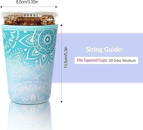 Miniatura 3 de Funda aislante y reutilizable de neopreno para café y bebidas frías, se adapta a la mayoría de los tamaños, 4 unidades (mediana, 22 a 24 onzas,
