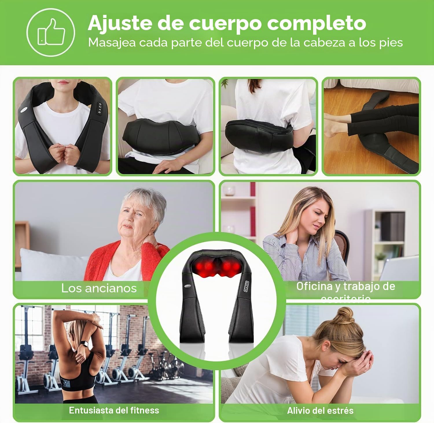 Cotsoco Masajeador Cervical y Espalda con Calor Relajante,Cuero PU | Shiatsu Eléctrico Maseajor de Cuello y Hombros , 3D Masaje de Amasamiento Giratorio,Regalos Originales Mujer/Hombre