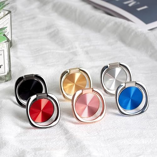 Miniatura 7 de Paquete de 2 Soporte redondeado para anillo de teléfono celular con textura de CD, rotación de 360 grados con agarre de metal pulido, accesorios