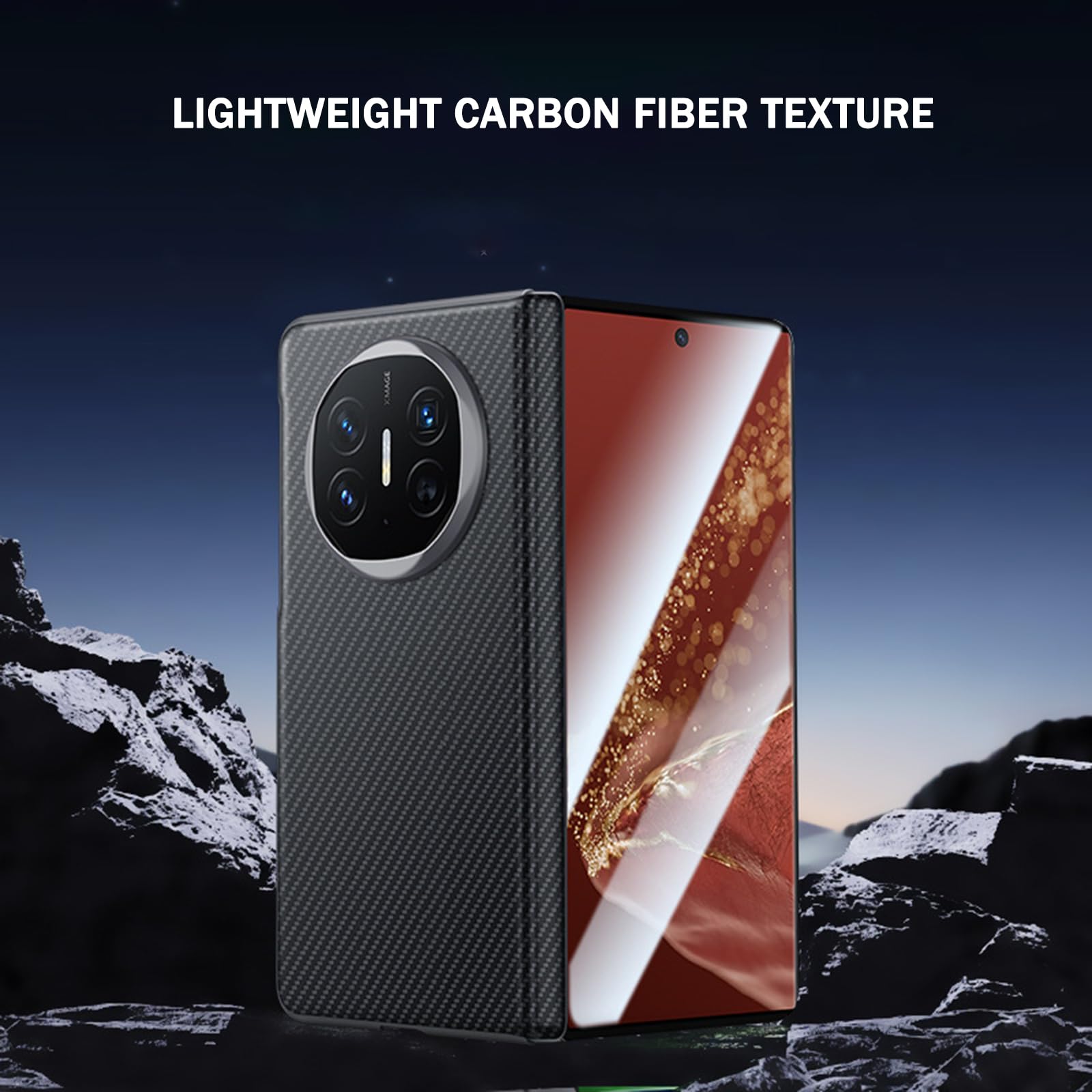 Skórzane etui do Huawei Mate X6, tekstura włókna węglowego magnetyczna osłona zawiasu z klapką, wszechstronna ochrona, smukła obudowa biznesowa, czarna, Mate X6