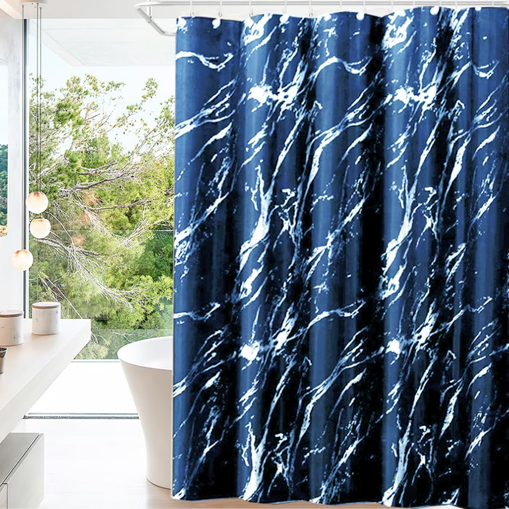 JOSVRAC Blue Shower Curtain 180x180cm Marble pattern shower curtains Water Resistant Quick Dry Polyester Bathtub Tub Shower Curtain for Wet Room Bathtub Shower Stall,Bathroom Curtain Set