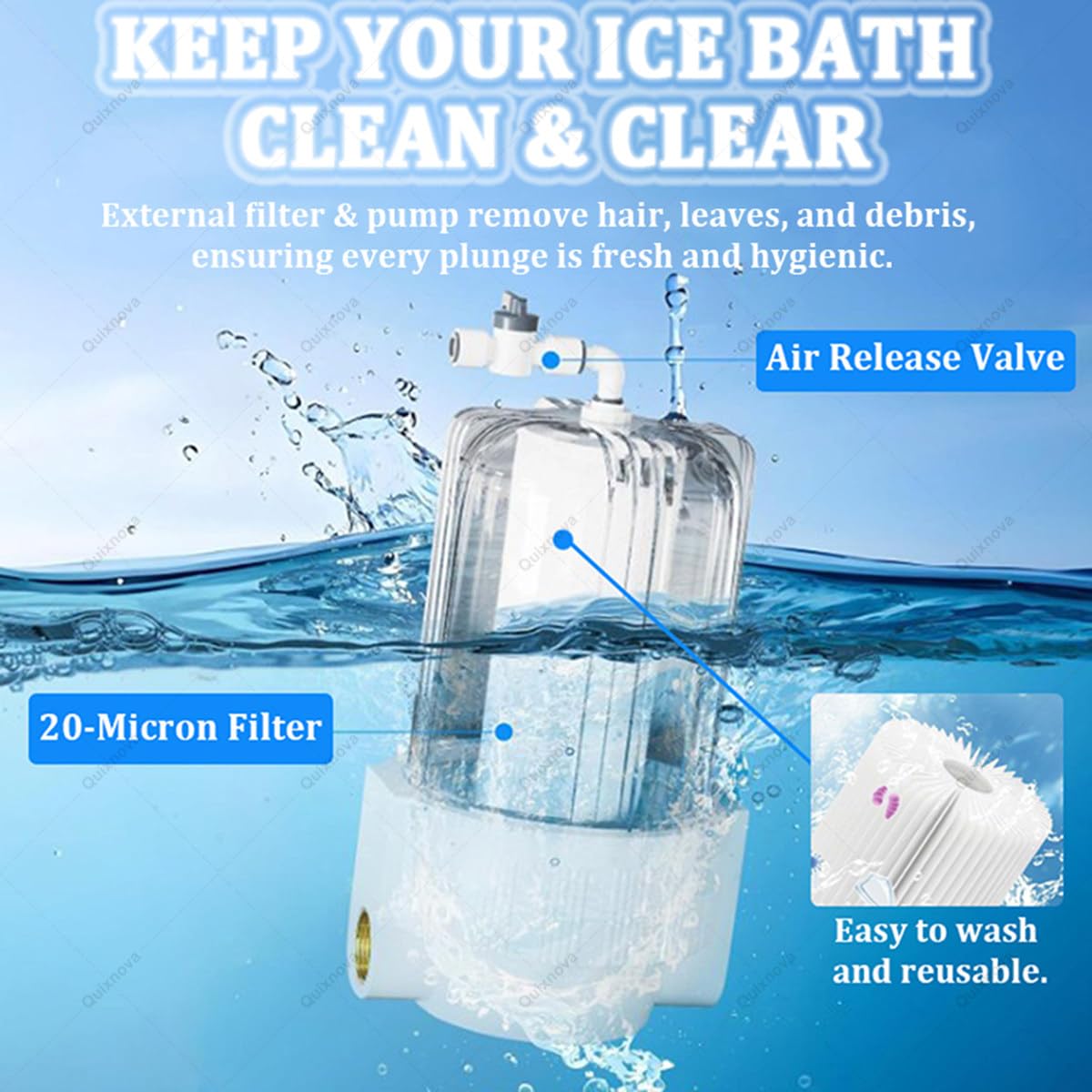 Refroidisseur d'eau à Bain de Glace 0,3 P avec Filtre Externe Pompe pour Cryothérapie