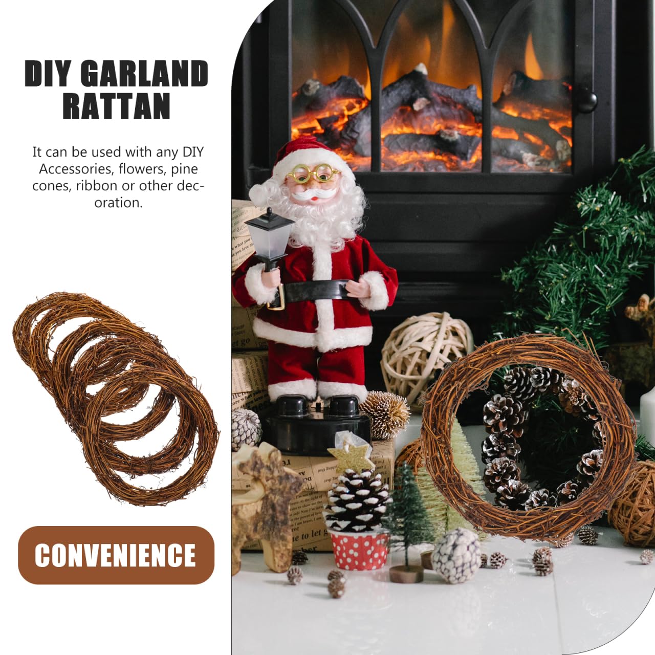 Operitacx 5 Stück 20 cm natürliche Kränze, Rankenkranz, Kranzherstellung, Rattan-Kranz für DIY-Weihnachtsbasteln, Haustür, Wandbehang, Hochzeits- und Party-Dekorationen