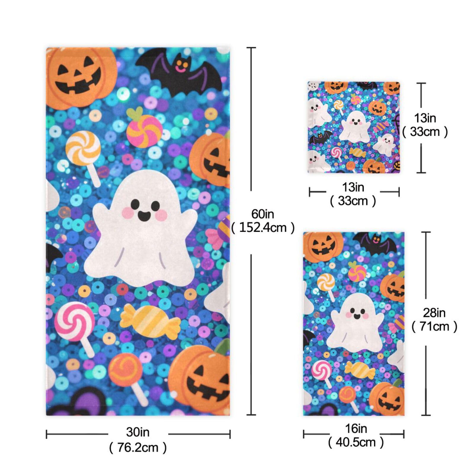 Halloween żółta dynia z cekinami szybkoschnące ręczniki do twarzy zestaw 3 sztuk, 1 ręcznik kąpielowy 1 ręcznik do rąk 1 ściereczka do łazienki kuchni
