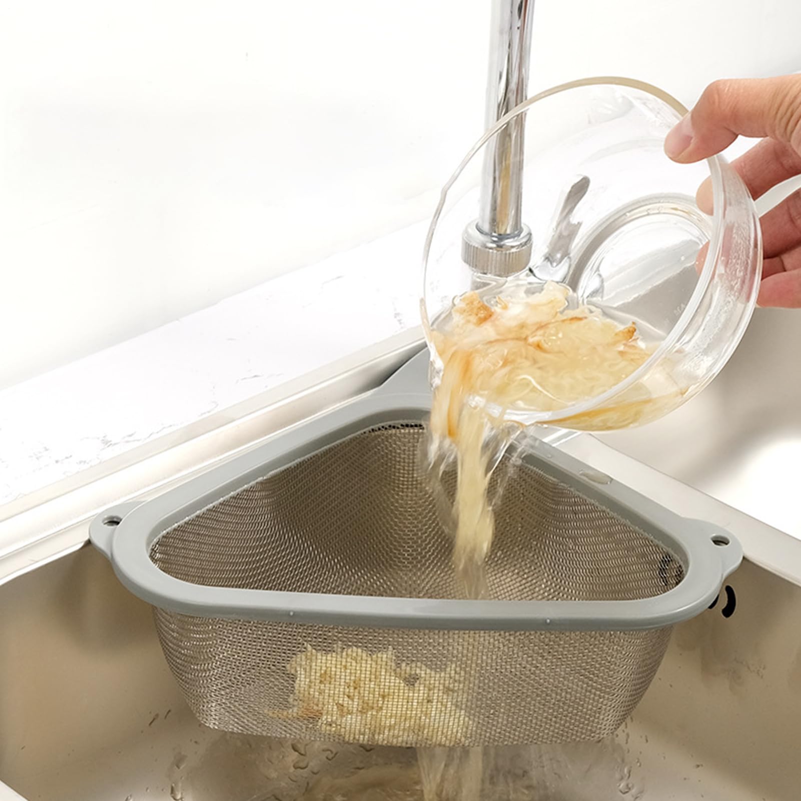 Cestello di scarico del - Previene il blocco della fogna, cestello del filtro sospeso al rubinetto, filtro per lavello triangolare da cucina multifunzionale | Rete di scarico per lavello da cuci
