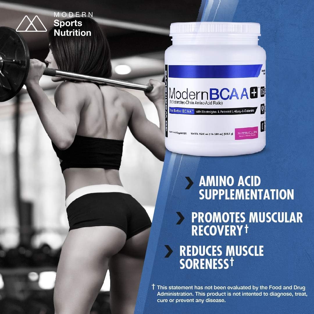 Modern BCAA+ Essential Amino Acid (EAA) Branched Chain Amino Acid (BCAA) Muscle Recovery Supplement Powder Drink Mix - 30 Servings (Blue Raspberry)