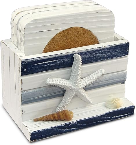 COTA Global - Juego de posavasos de madera náutica a rayas azules, centro de mesa para decoración costera para cocina, hogar, casa de playa, juego COTA Global - Juego de posavasos de madera náutica a rayas azules, centro de mesa para decoración costera para cocina, hogar, casa de playa, juego