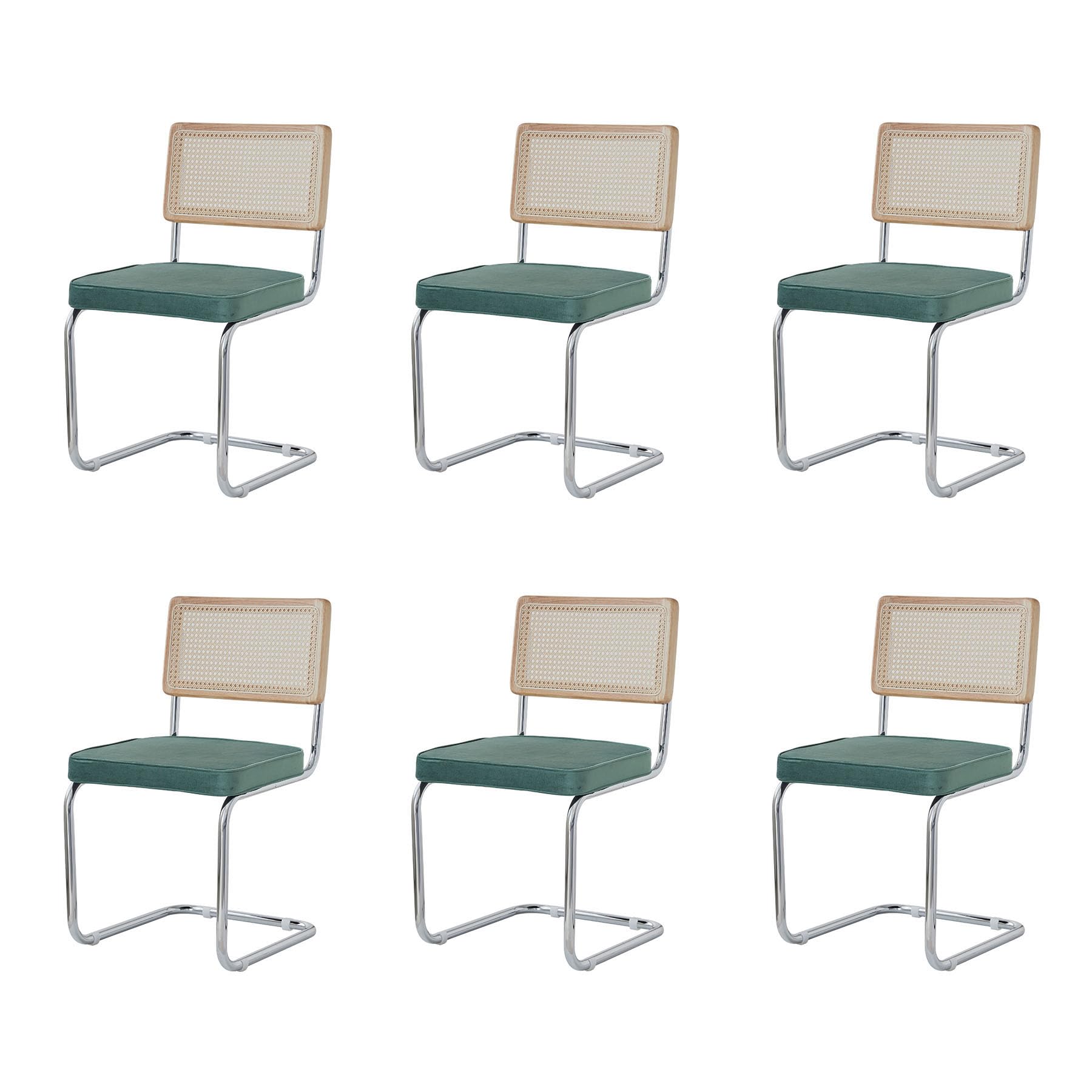BenyLed Pack 6 Sillas de Comedor Estilo Nórdico Silla Escandinava; Sillas de Cocina Modernas con Respaldo de Madera Maciza de Ratán y Asiento Tapizado (Verde holandés Terciopelo)
