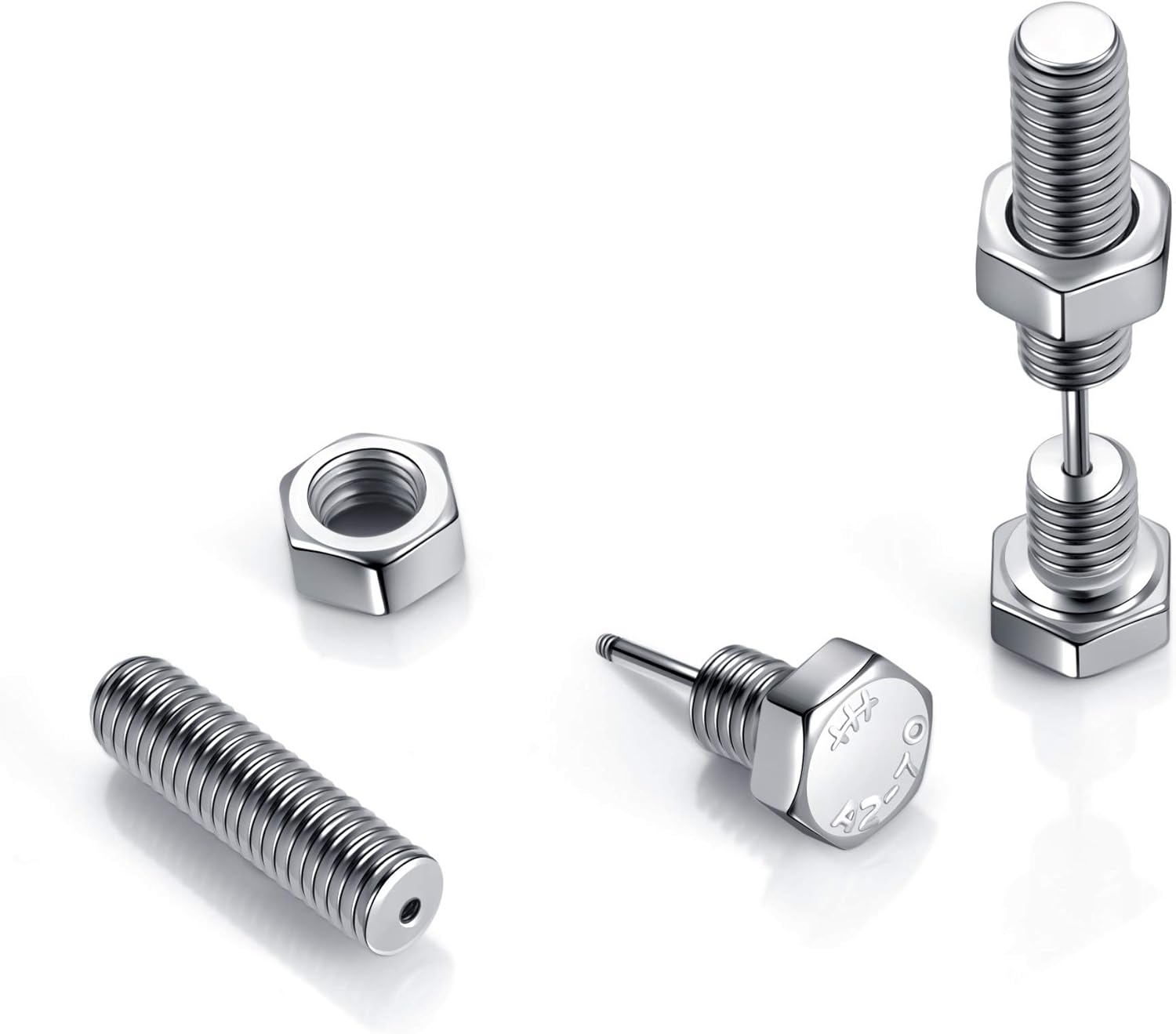 JOVIVI 2 Pairs Punk Stainless Steel 16G Silver Black Screw Stud Earrings for Men Women Body Piercing Jewelry - Image 2