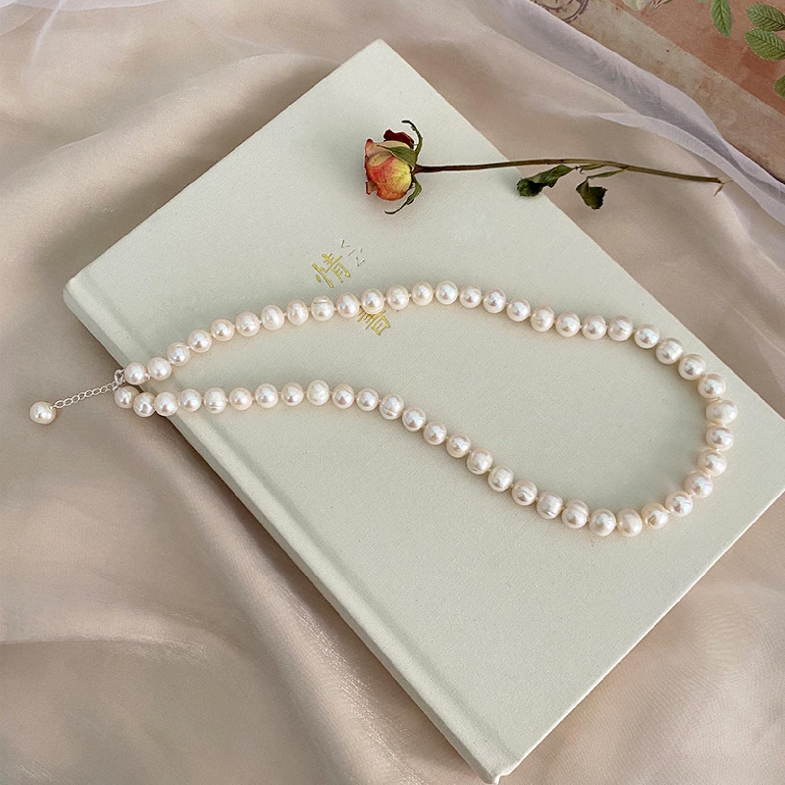 YDYDTTKD Pulsera de Collar de Plata con Conjunto de Perlas Naturales de Agua Dulce para Mujer