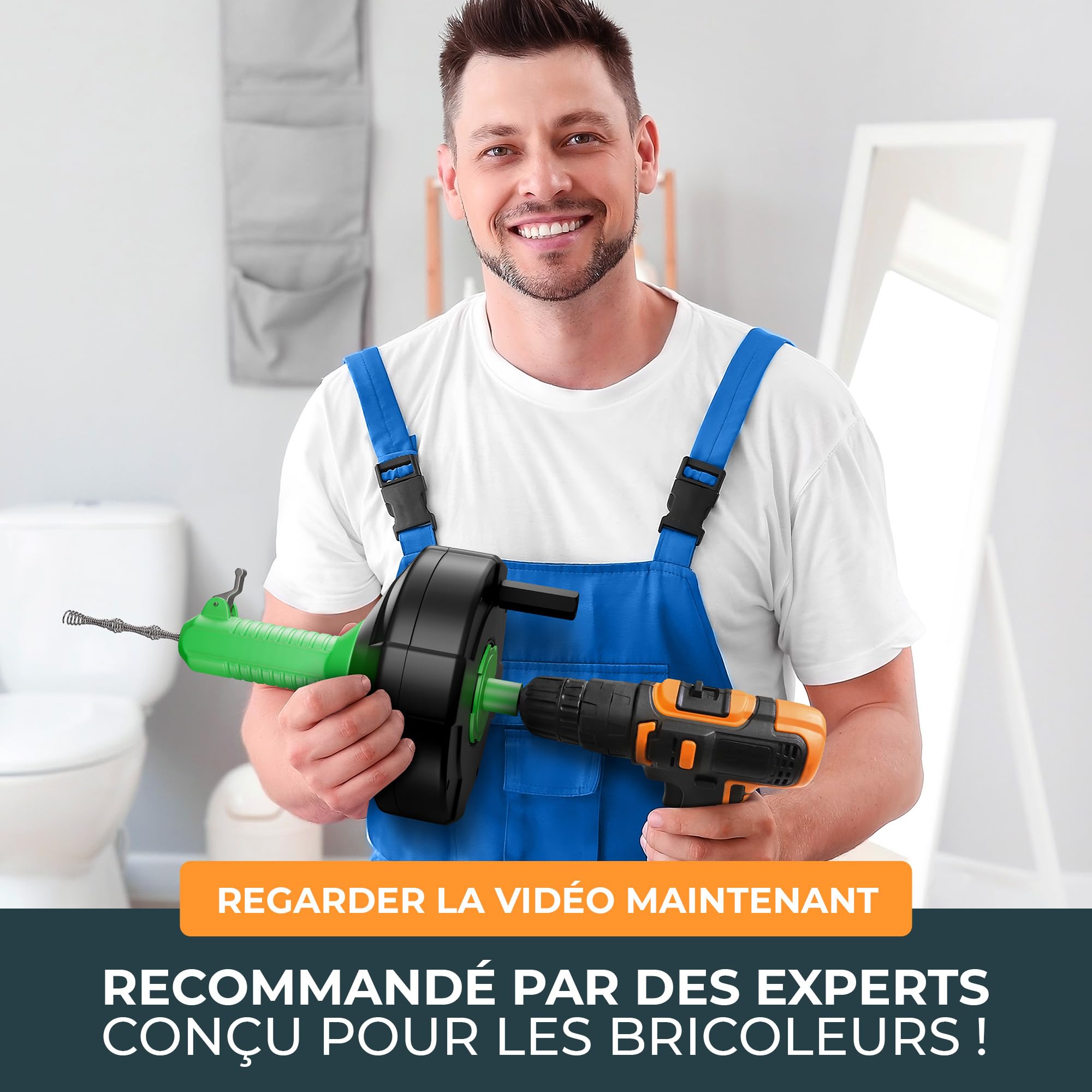 Meisterfaktur Furet Déboucheur Canalisation [15M] - Fonction Automatique - Furet Plomberie Idéale avec Poussée Automatique - Spirale de Nettoyage de Tuyaux pour Vrais Bricoleurs !